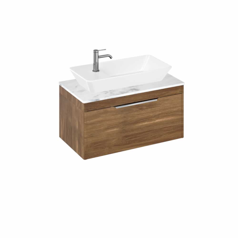 Shoreditch 85cm single drawer Caramel with Carrara White Worktop and Yacht Countertop Basin